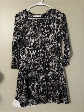 Tango Mango Black & Taupe Patterned Ponte Fit-and-Flare Dress